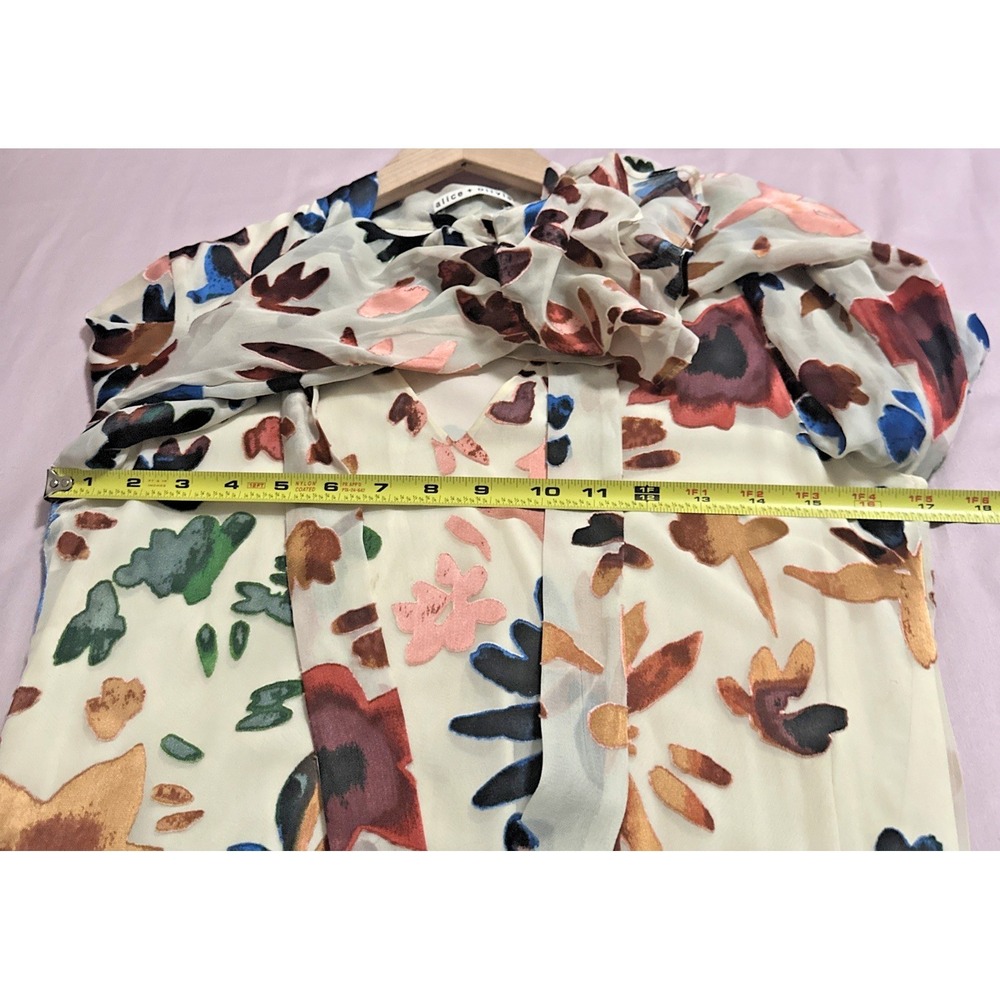 Alice + Olivia Size Small Moran Prisma Velvet Floral Burnout Dress Silk Ruffle - Picture 9 of 12
